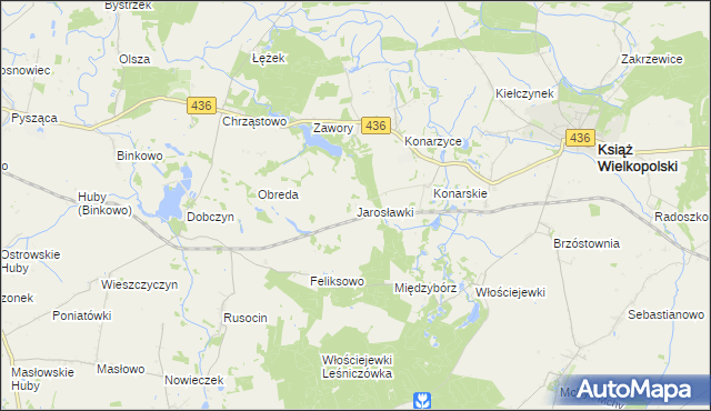 mapa Jarosławki gmina Książ Wielkopolski, Jarosławki gmina Książ Wielkopolski na mapie Targeo