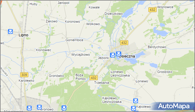 mapa Jeziorki gmina Osieczna, Jeziorki gmina Osieczna na mapie Targeo