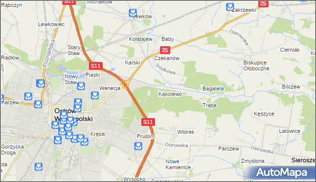 mapa Kąkolewo gmina Ostrów Wielkopolski, Kąkolewo gmina Ostrów Wielkopolski na mapie Targeo
