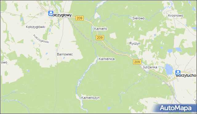 mapa Kamienica gmina Borzytuchom, Kamienica gmina Borzytuchom na mapie Targeo