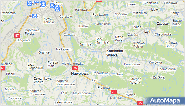 mapa Kamionka Mała gmina Kamionka Wielka, Kamionka Mała gmina Kamionka Wielka na mapie Targeo