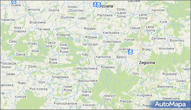 mapa Kamionna gmina Trzciana, Kamionna gmina Trzciana na mapie Targeo