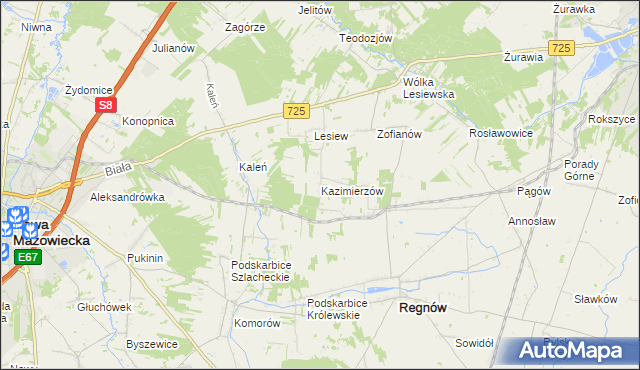 mapa Kazimierzów gmina Regnów, Kazimierzów gmina Regnów na mapie Targeo