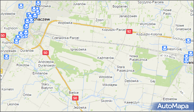 mapa Kaźmierów gmina Sochaczew, Kaźmierów gmina Sochaczew na mapie Targeo