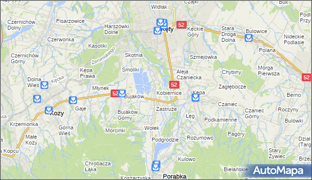 mapa Kobiernice, Kobiernice na mapie Targeo