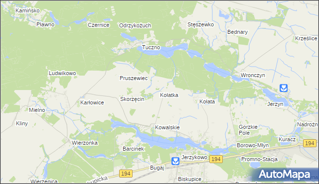 mapa Kołatka gmina Pobiedziska, Kołatka gmina Pobiedziska na mapie Targeo