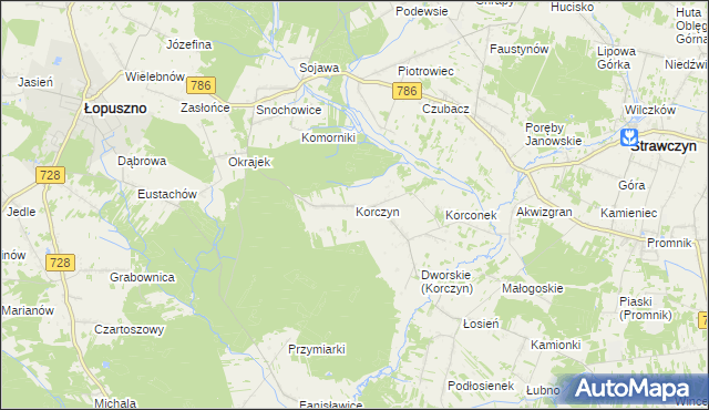 mapa Korczyn gmina Strawczyn, Korczyn gmina Strawczyn na mapie Targeo