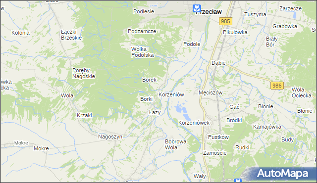 mapa Korzeniów gmina Żyraków, Korzeniów gmina Żyraków na mapie Targeo
