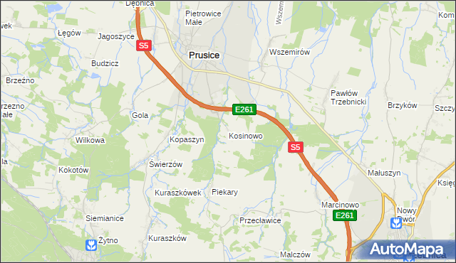 mapa Kosinowo gmina Prusice, Kosinowo gmina Prusice na mapie Targeo