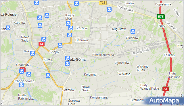 mapa Kowalszczyzna gmina Łódź, Kowalszczyzna gmina Łódź na mapie Targeo