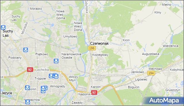 mapa Koziegłowy gmina Czerwonak, Koziegłowy gmina Czerwonak na mapie Targeo