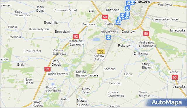 mapa Kozłów Biskupi, Kozłów Biskupi na mapie Targeo