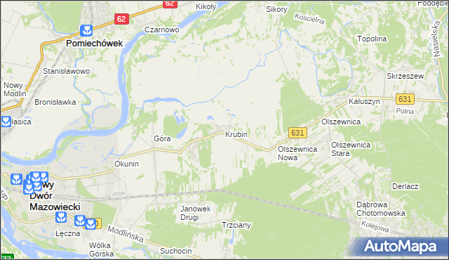 mapa Krubin gmina Wieliszew, Krubin gmina Wieliszew na mapie Targeo