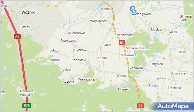 mapa Krusin gmina Koziegłowy, Krusin gmina Koziegłowy na mapie Targeo