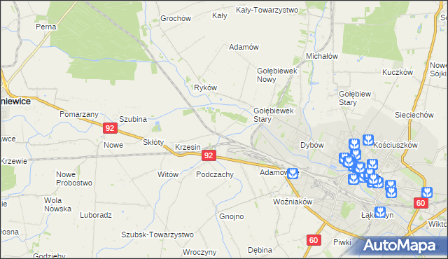 mapa Krzesinówek, Krzesinówek na mapie Targeo