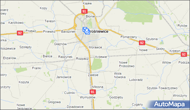 mapa Krzewie gmina Krośniewice, Krzewie gmina Krośniewice na mapie Targeo