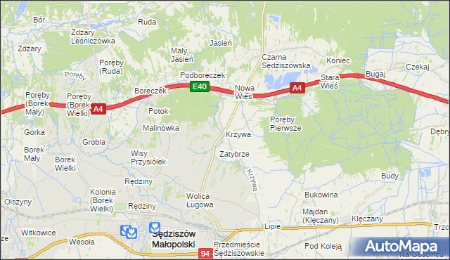 mapa Krzywa gmina Sędziszów Małopolski, Krzywa gmina Sędziszów Małopolski na mapie Targeo