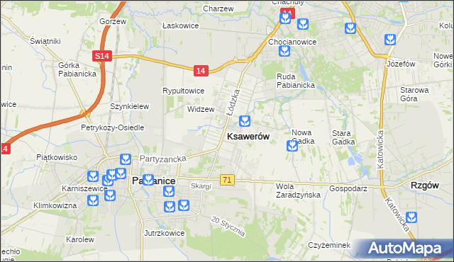 mapa Ksawerów powiat pabianicki, Ksawerów powiat pabianicki na mapie Targeo