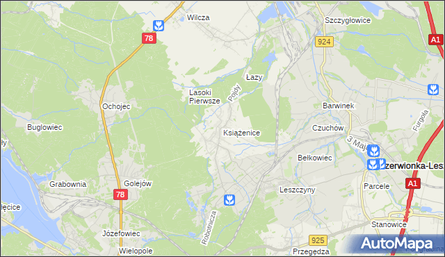 mapa Książenice gmina Czerwionka-Leszczyny, Książenice gmina Czerwionka-Leszczyny na mapie Targeo