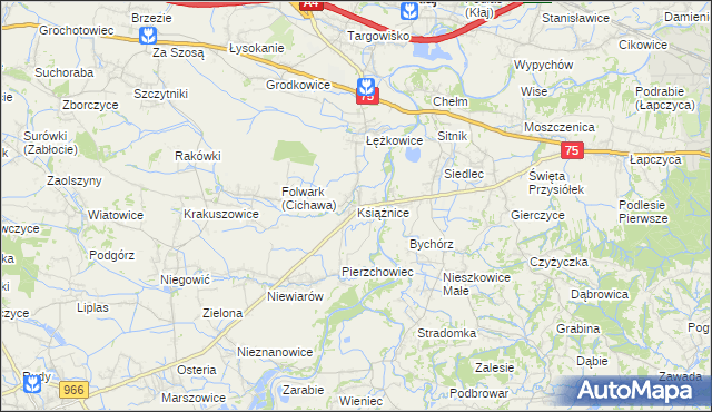 mapa Książnice gmina Gdów, Książnice gmina Gdów na mapie Targeo