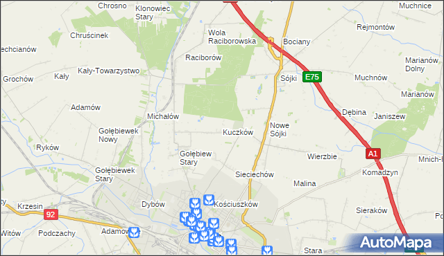 mapa Kuczków gmina Kutno, Kuczków gmina Kutno na mapie Targeo