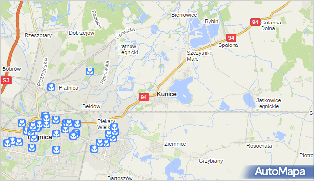 mapa Kunice powiat legnicki, Kunice powiat legnicki na mapie Targeo