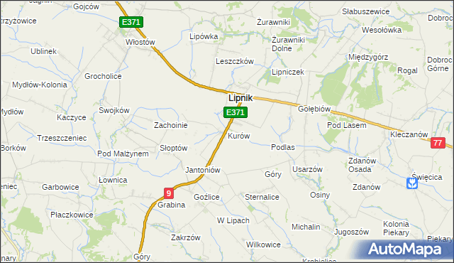 mapa Kurów gmina Lipnik, Kurów gmina Lipnik na mapie Targeo