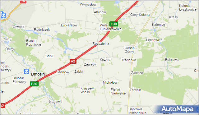 mapa Kuźmy gmina Dmosin, Kuźmy gmina Dmosin na mapie Targeo