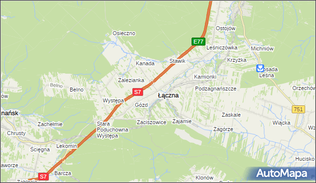 mapa Łączna powiat skarżyski, Łączna powiat skarżyski na mapie Targeo