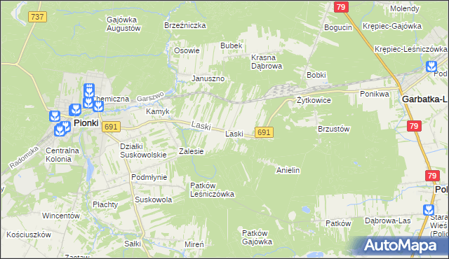 mapa Laski gmina Pionki, Laski gmina Pionki na mapie Targeo