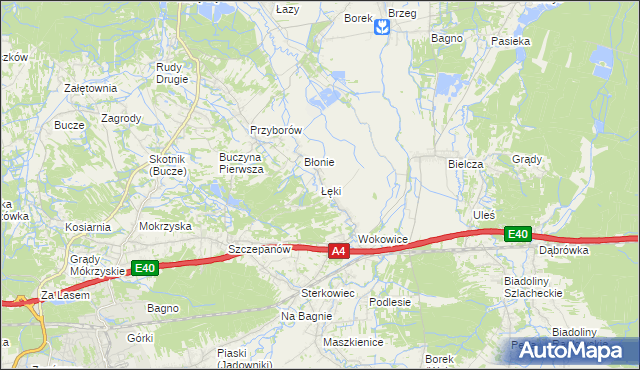 mapa Łęki gmina Borzęcin, Łęki gmina Borzęcin na mapie Targeo