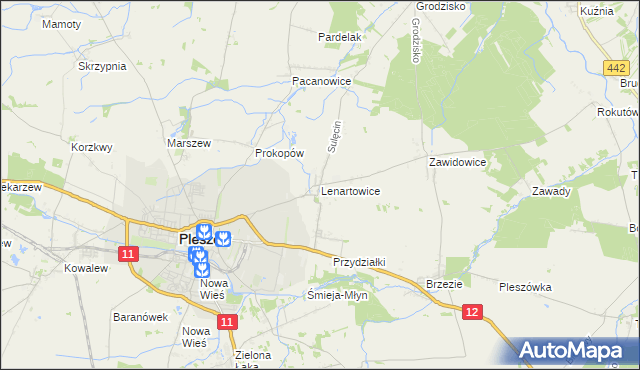 mapa Lenartowice gmina Pleszew, Lenartowice gmina Pleszew na mapie Targeo