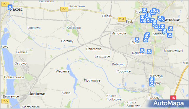 mapa Leszczyce, Leszczyce na mapie Targeo