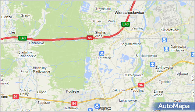 mapa Łętowice gmina Wierzchosławice, Łętowice gmina Wierzchosławice na mapie Targeo