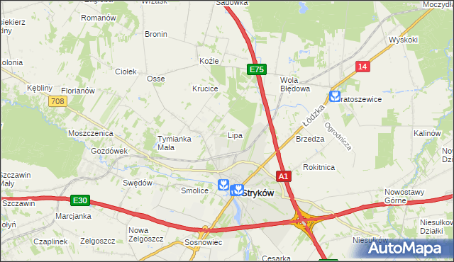 mapa Lipa gmina Stryków, Lipa gmina Stryków na mapie Targeo