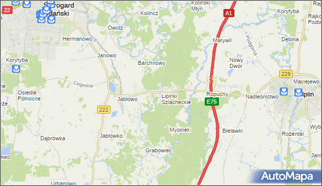 mapa Lipinki Szlacheckie, Lipinki Szlacheckie na mapie Targeo