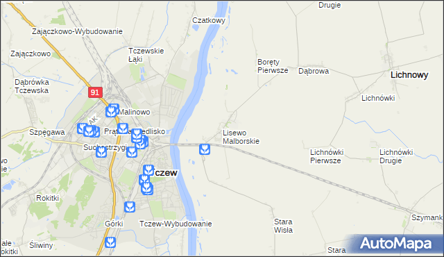 mapa Lisewo Malborskie, Lisewo Malborskie na mapie Targeo