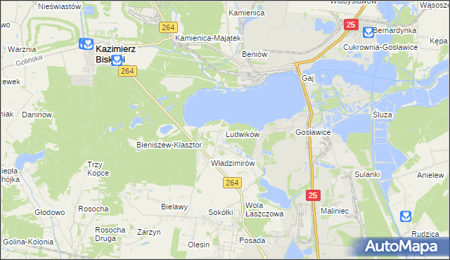 mapa Ludwików gmina Kazimierz Biskupi, Ludwików gmina Kazimierz Biskupi na mapie Targeo