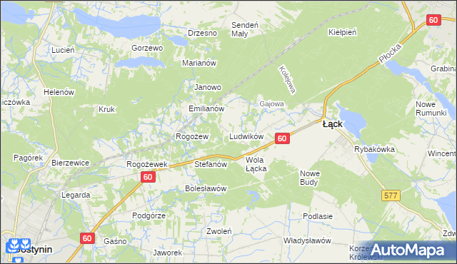 mapa Ludwików gmina Łąck, Ludwików gmina Łąck na mapie Targeo