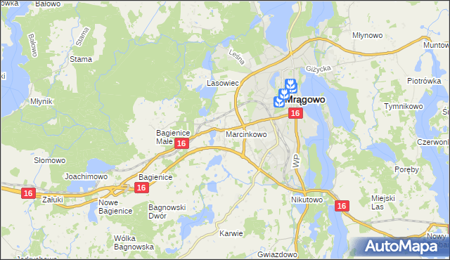 mapa Marcinkowo gmina Mrągowo, Marcinkowo gmina Mrągowo na mapie Targeo