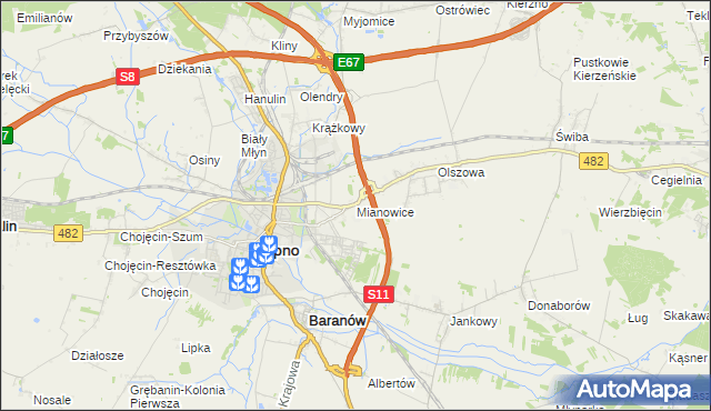 mapa Mianowice gmina Kępno, Mianowice gmina Kępno na mapie Targeo
