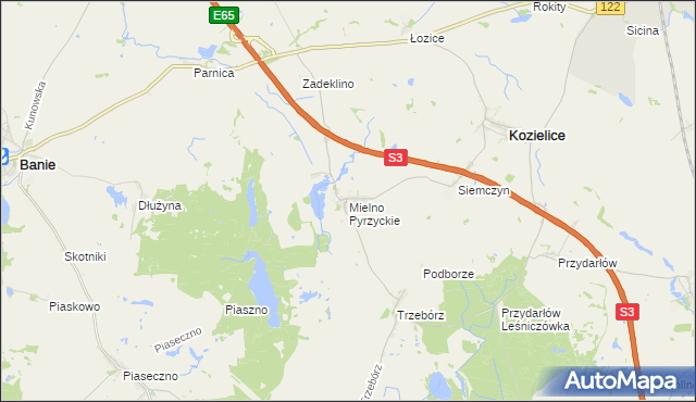 mapa Mielno Pyrzyckie, Mielno Pyrzyckie na mapie Targeo