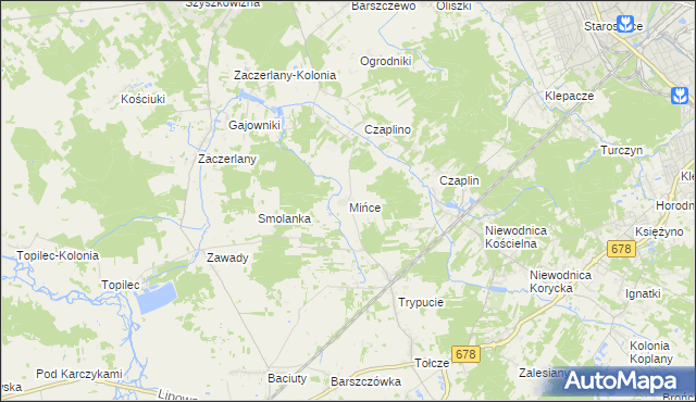 mapa Mińce, Mińce na mapie Targeo