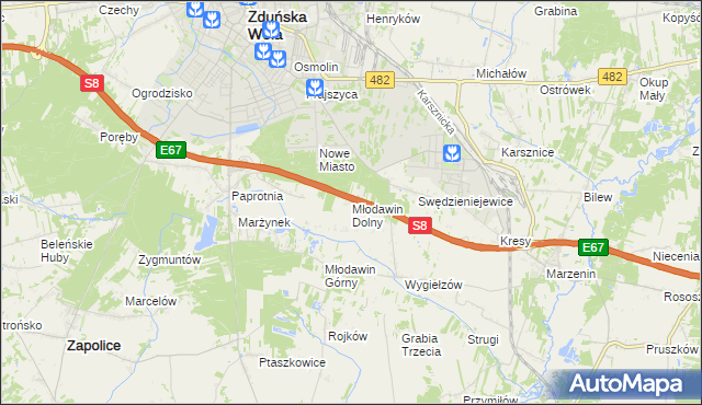 mapa Młodawin Dolny, Młodawin Dolny na mapie Targeo