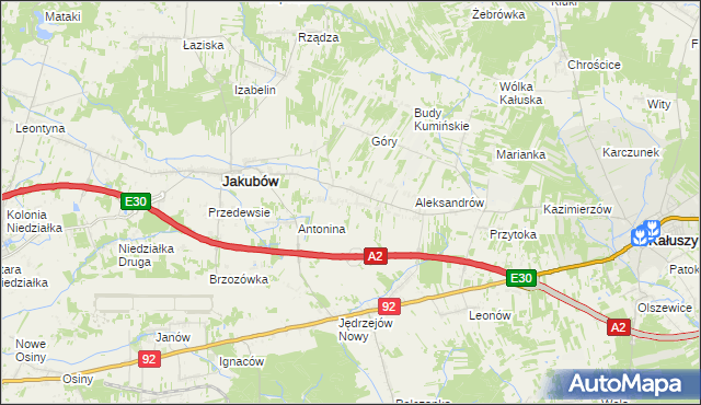 mapa Moczydła gmina Jakubów, Moczydła gmina Jakubów na mapie Targeo