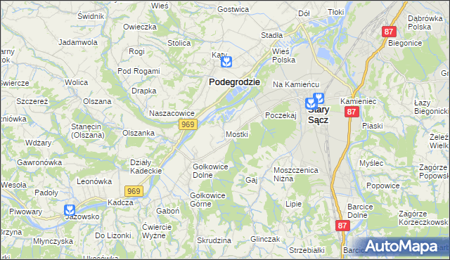 mapa Mostki gmina Stary Sącz, Mostki gmina Stary Sącz na mapie Targeo