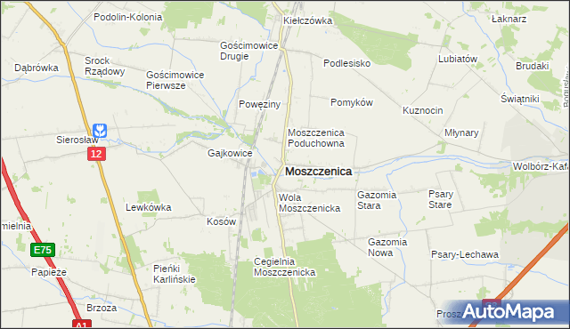 mapa Moszczenica powiat piotrkowski, Moszczenica powiat piotrkowski na mapie Targeo