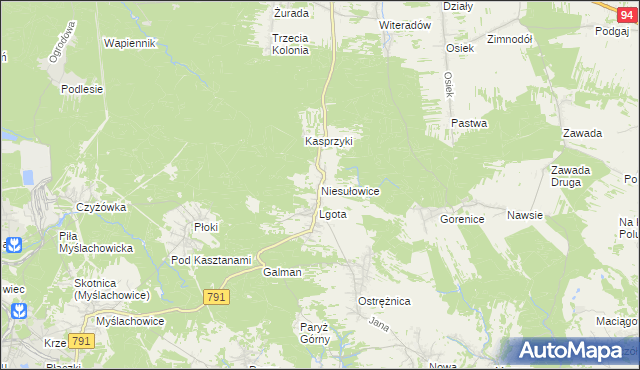 mapa Niesułowice gmina Olkusz, Niesułowice gmina Olkusz na mapie Targeo