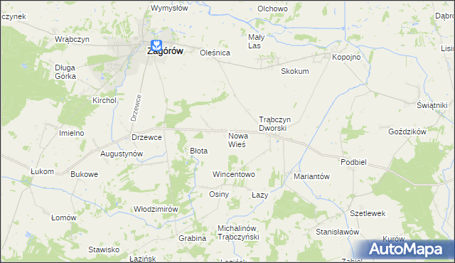 mapa Nowa Wieś gmina Zagórów, Nowa Wieś gmina Zagórów na mapie Targeo