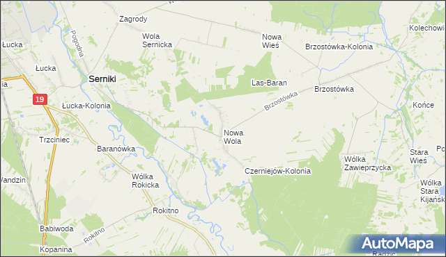 mapa Nowa Wola gmina Serniki, Nowa Wola gmina Serniki na mapie Targeo